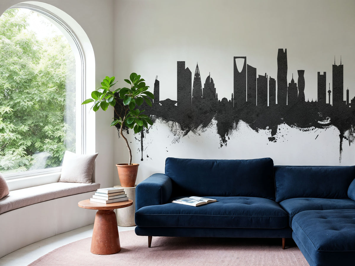 Riyadh Saudi Arabia Skyline Black & White Mural Wallpaper - room preview 05