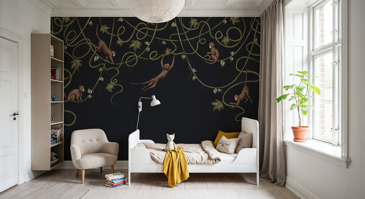 Monkey Jump, Midnight Black Mural Wallpaper - room preview 05
