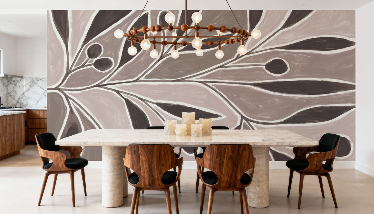Modern Leaf Neutral Mural Wallpaper - room preview 05