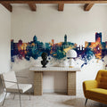 Bloomington Indiana Skyline Blue & Bronze Mural Wallpaper - room preview 05
