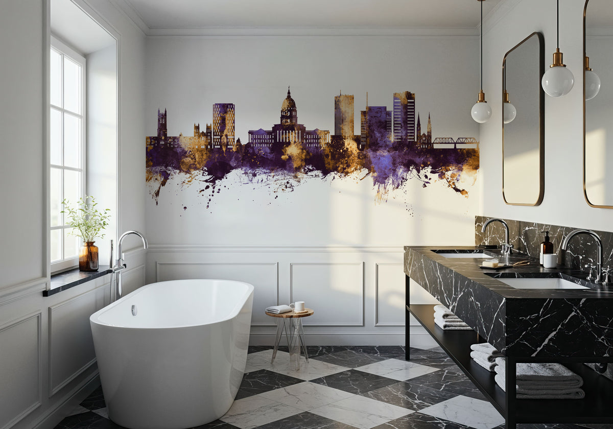 Topeka Wyoming Skyline Purple & Gold Mural Wallpaper - room preview 05