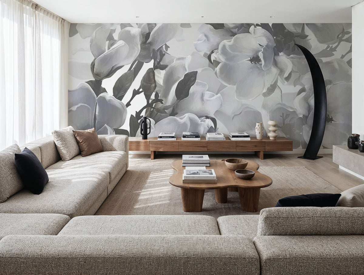 Dreaming of Magnolias Small (No Lines), Blue Mural Wallpaper - room preview 05