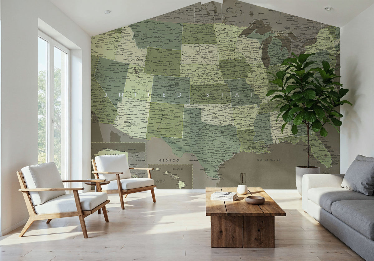 US Map Detailed - Camo Mural Wallpaper - room preview 05