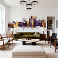 Myrtle Beach South Carolina Skyline Purple & Gold Mural Wallpaper - room preview 05