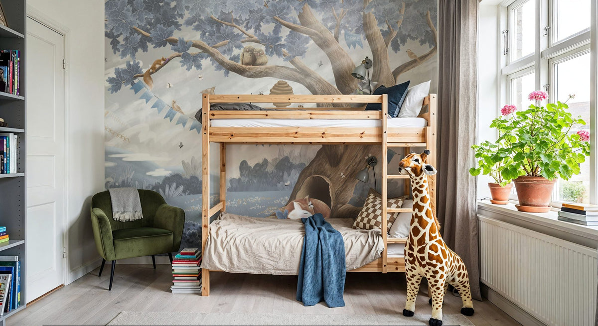 Oak Hill Slumber, Sky Blue Mural Wallpaper - room preview 05