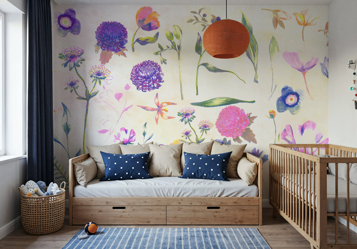 Floral Gaze, Cream Mural Wallpaper - room preview 05