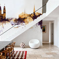 Zurich Switzerland Skyline Purple & Gold Mural Wallpaper - room preview 05