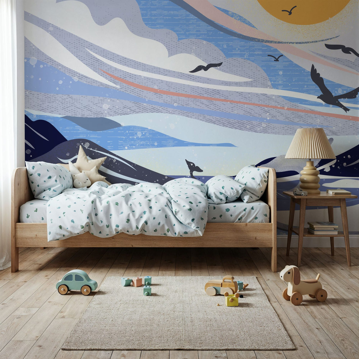 Coastal Apricity, Blue Mural Wallpaper - room preview 05