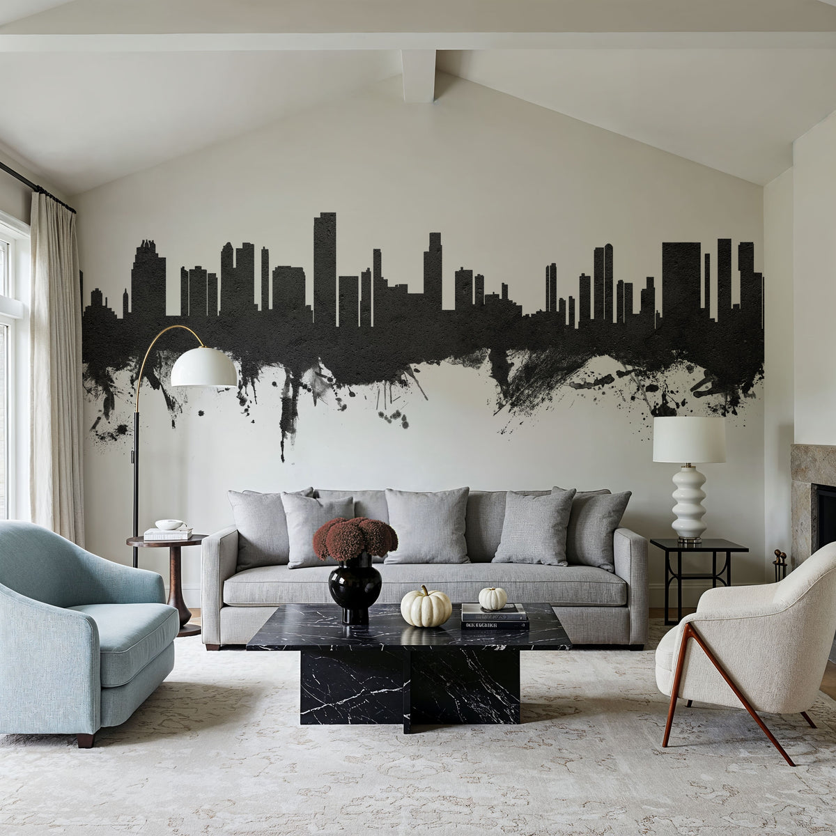 Honolulu Hawaii Skyline Black & White Mural Wallpaper - room preview 05