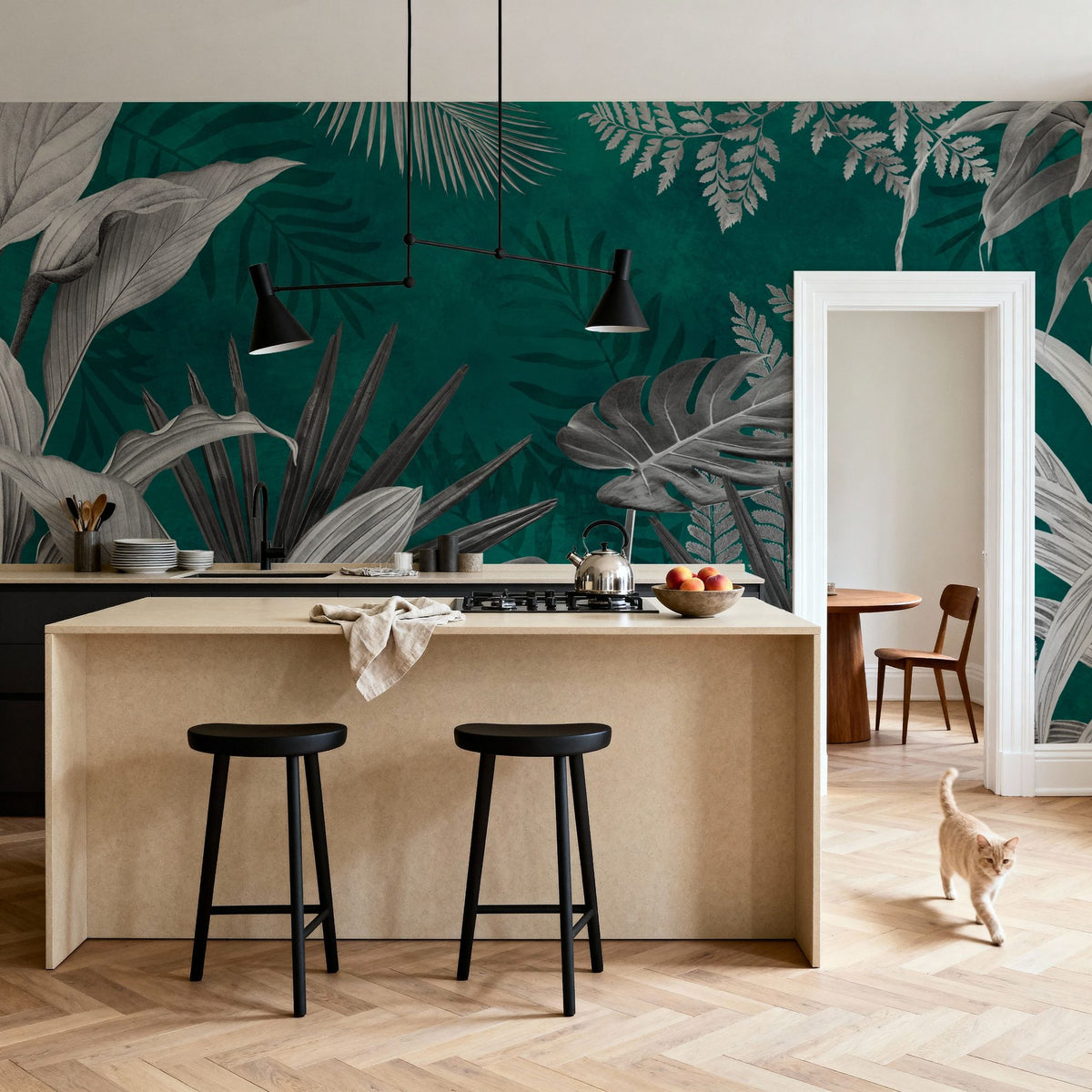 Frosty Leaves Mural Wallpaper - Cool Tone - room preview 05