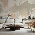 Old World Map Blush and Mint Mural Wallpaper - room preview 05
