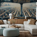 Cityscape From Airplane Cockpit Mural Wallpaper - room preview 05
