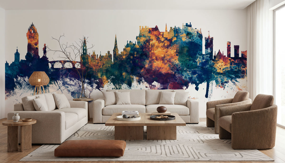 Stirling Scotland Skyline Blue & Bronze Mural Wallpaper - room preview 05