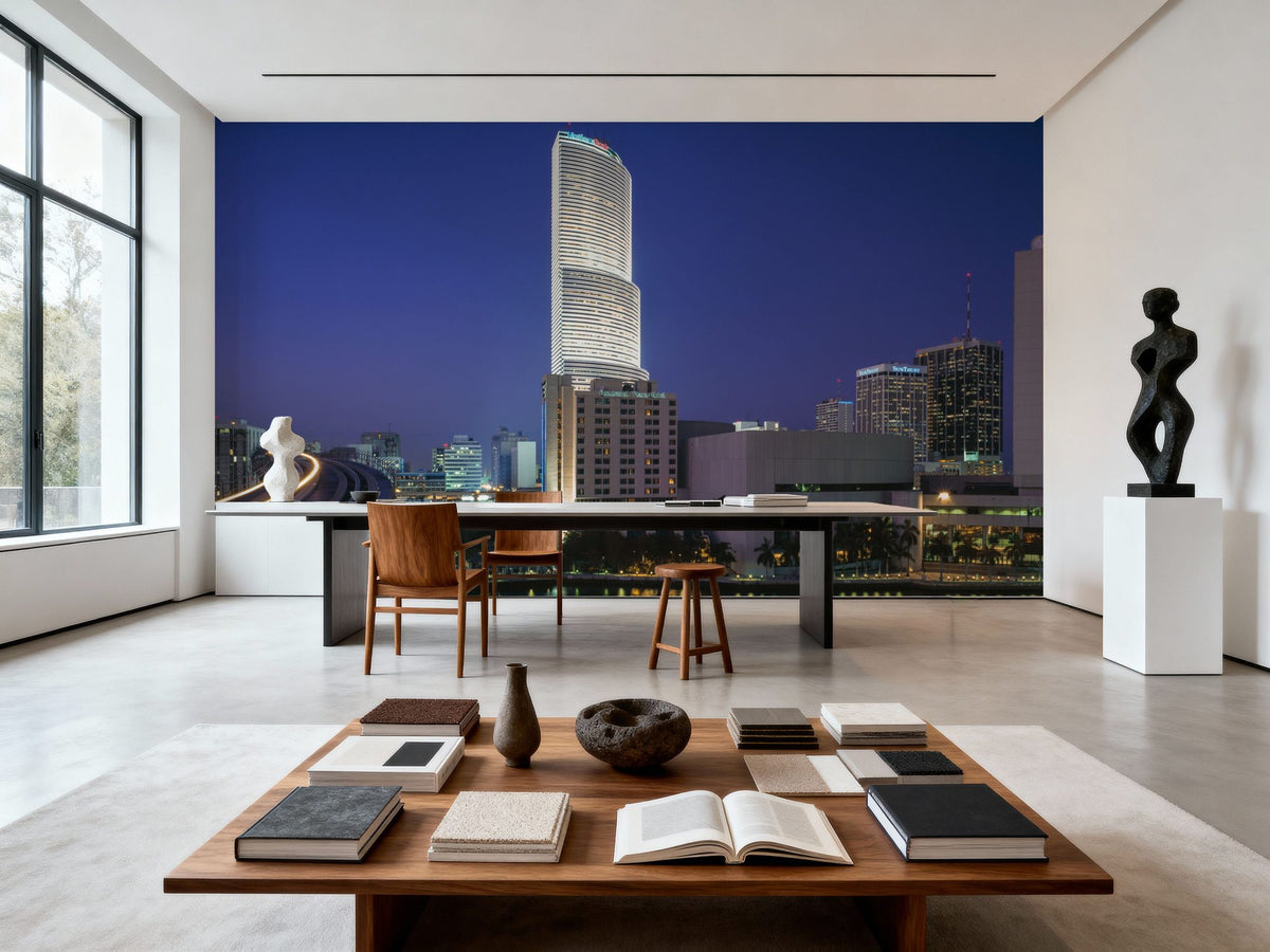 Deep Blue Twilight Metropolis Mural Wallpaper - room preview 05
