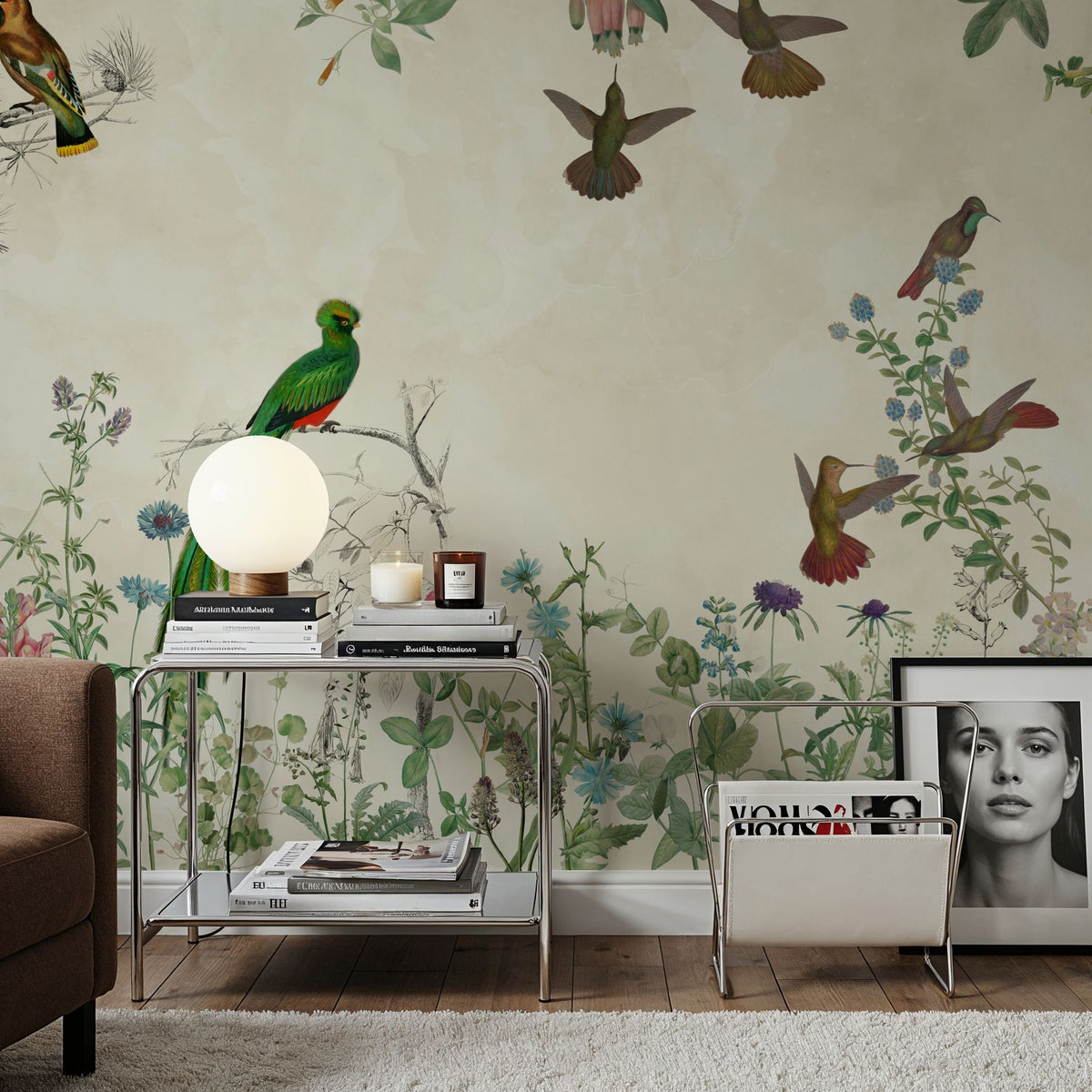 Fields of Birds and Flowers Mural Wallpaper - Warm Tone - room preview 05