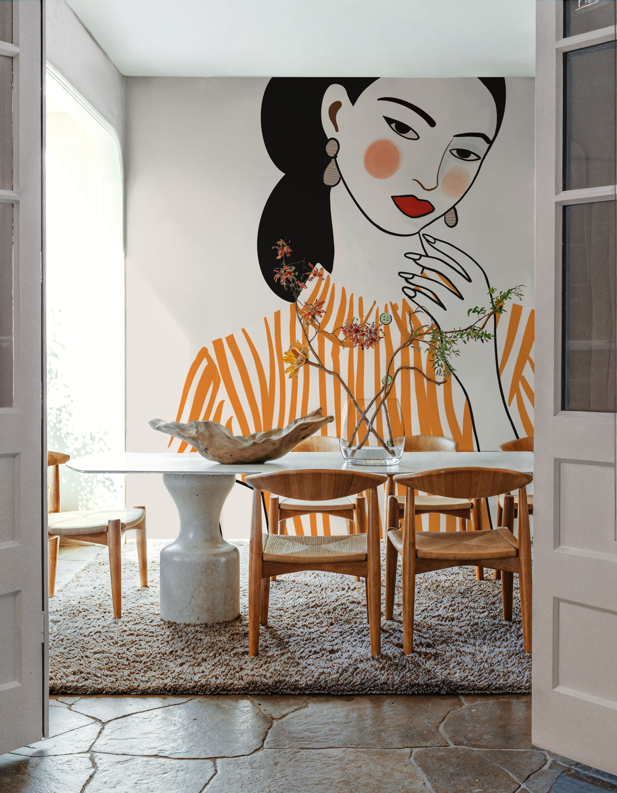 Woman in Striped Blouse II Mural Wallpaper - room preview 05