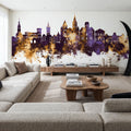 Trier Germany Skyline Purple & Gold Mural Wallpaper - room preview 05