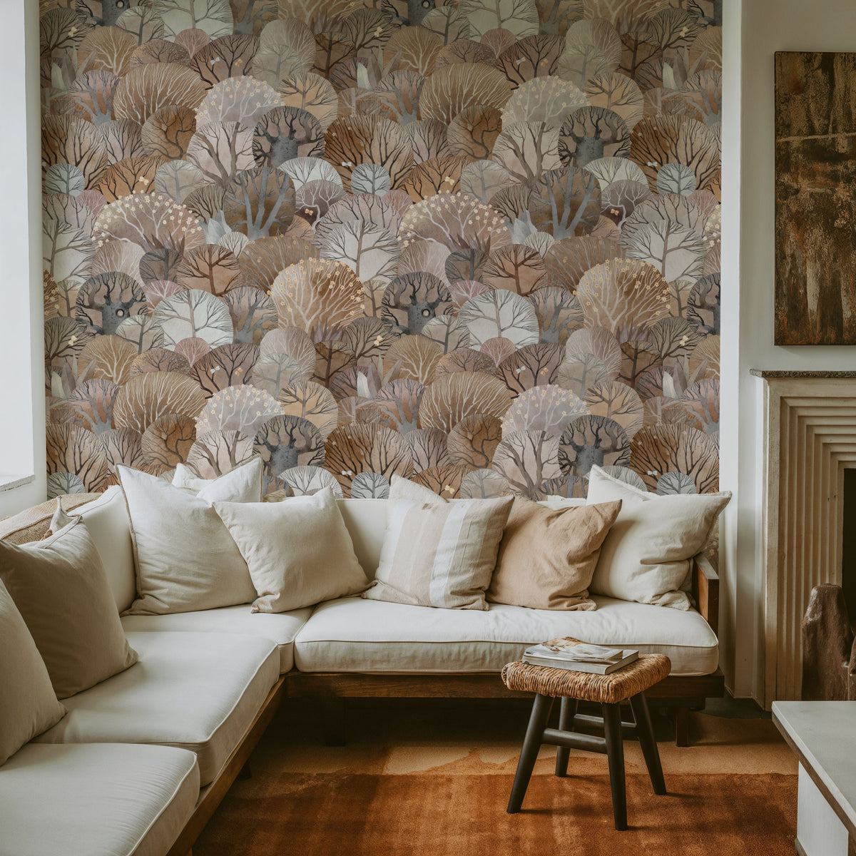 Fantasy Treetops, Beige Earth Mural Wallpaper - room preview 05