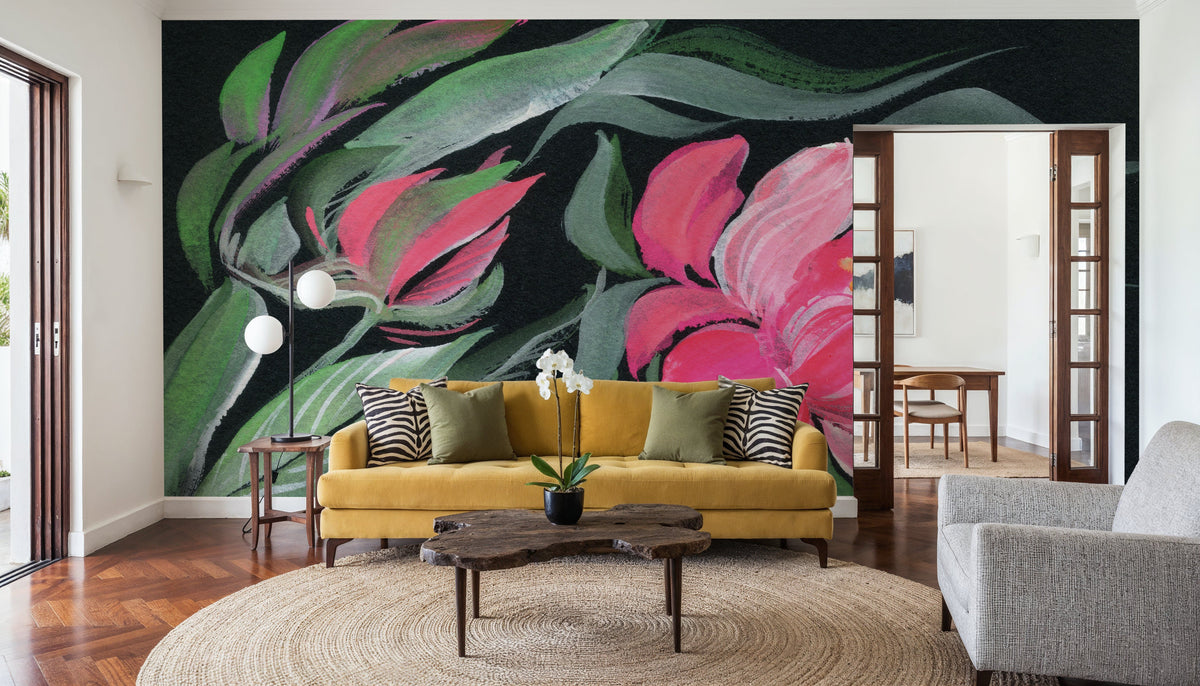 Peony on Black Mural Wallpaper - room preview 05