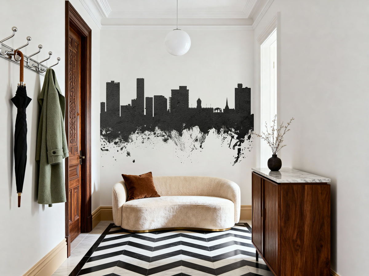 Port Elizabeth South Africa Skyline Black & White Mural Wallpaper - room preview 05