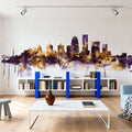 Louisville Kentucky Skyline Purple & Gold Mural Wallpaper - room preview 05