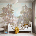 Treehouse Neighborhood Warm Pastel Mural Wallpaper - room preview 05