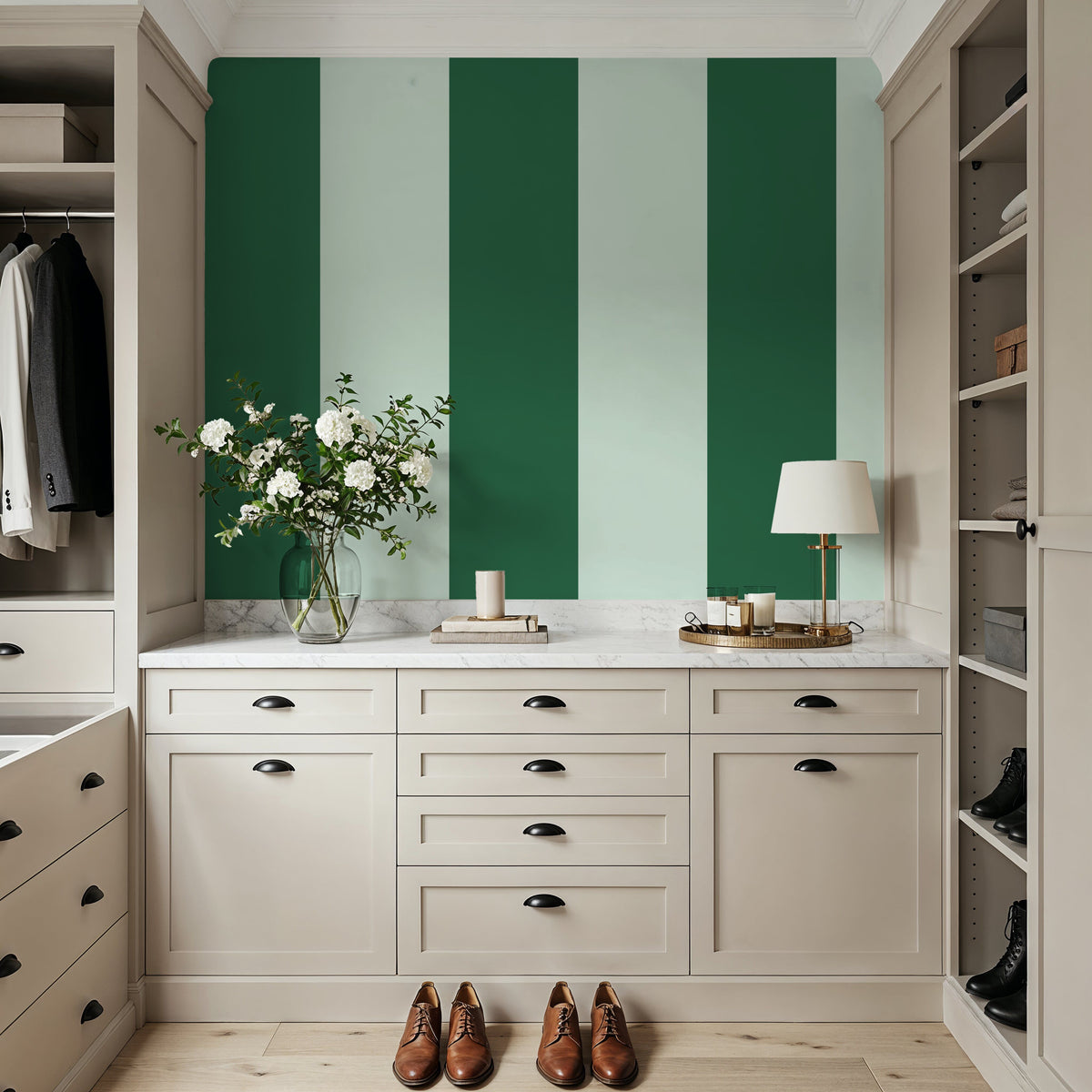 Circus Stripes, Green on Green Mural Wallpaper - room preview 05