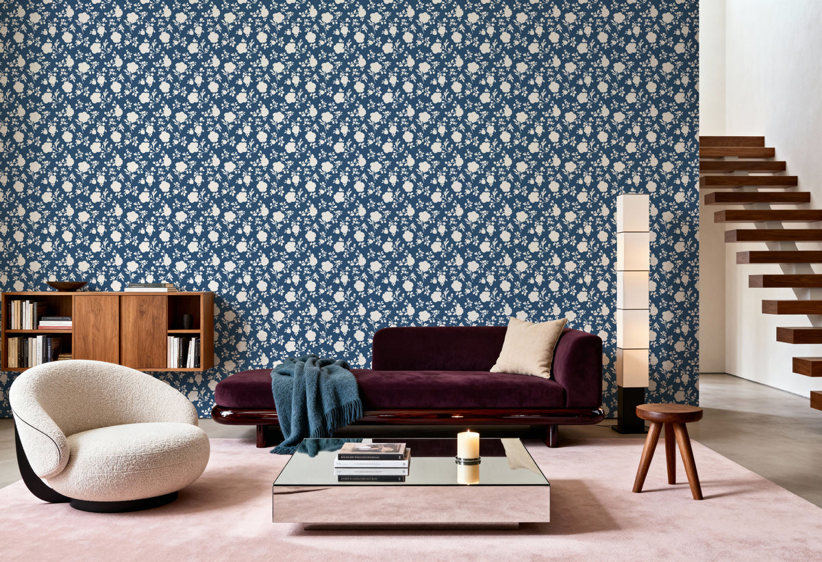 Country Flowery Blue Mural Wallpaper - room preview 05