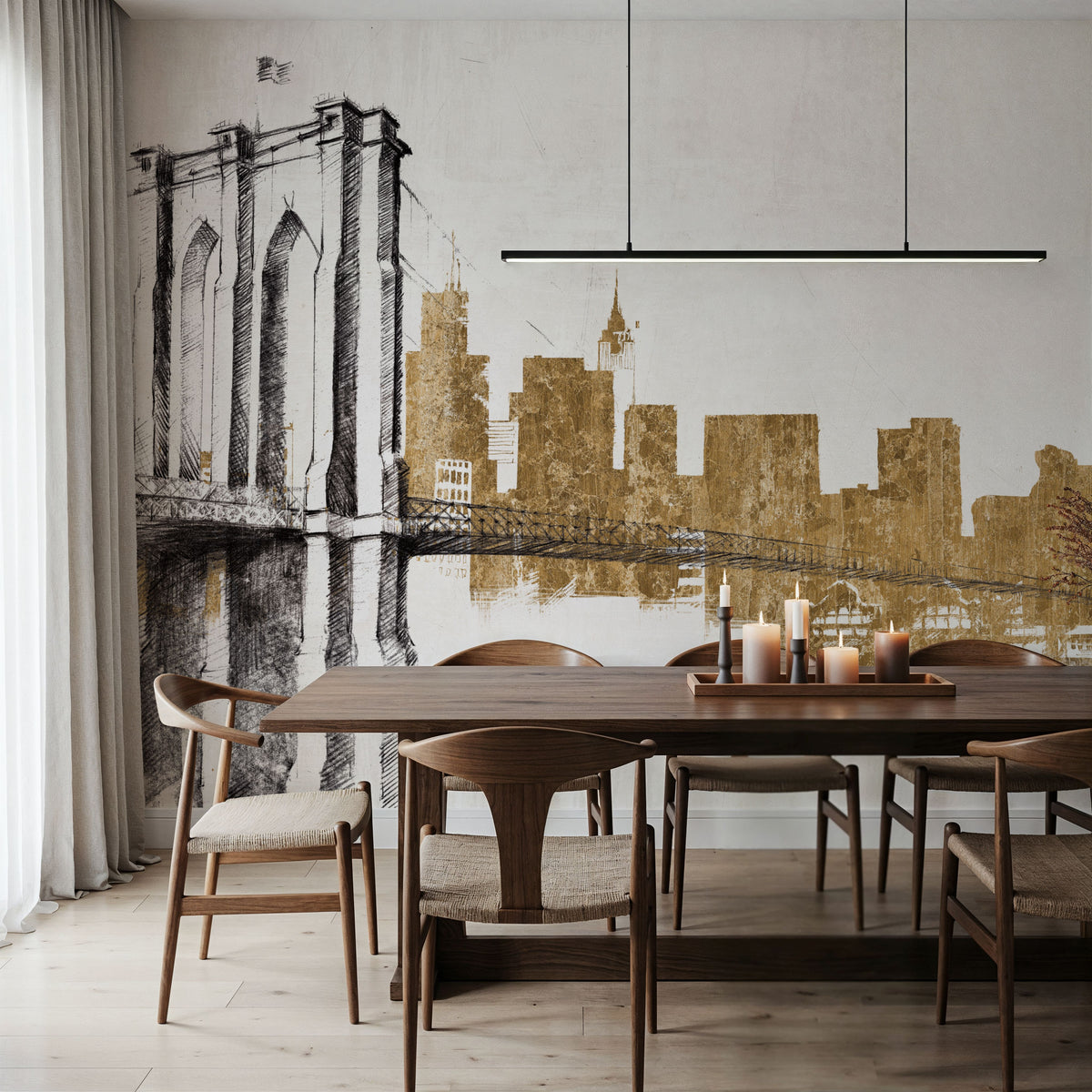 Skyline Crossing Gold Mural Wallpaper - room preview 05