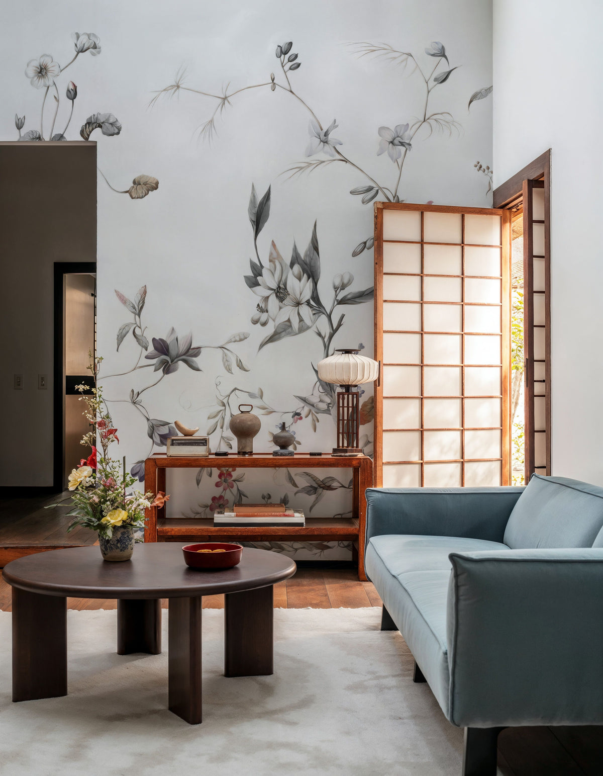 My Floral Abode, Gray Mural Wallpaper - room preview 05