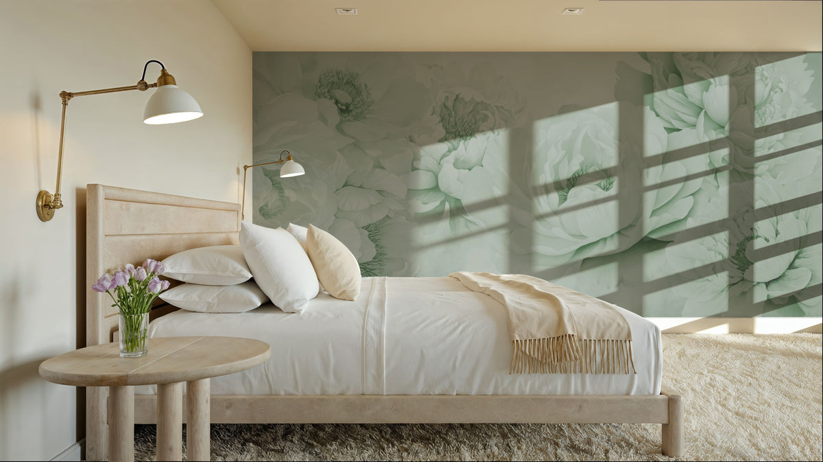Transcendent Peony, Pistachio Mural Wallpaper - room preview 05