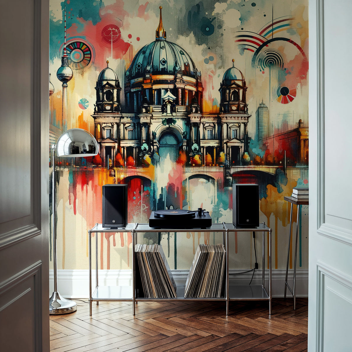Watercolor Skyline Berlin Mural Wallpaper - room preview 05