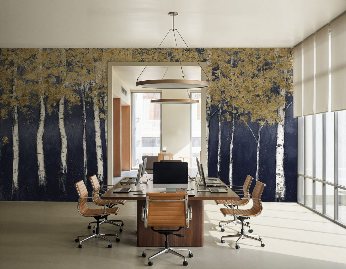 Shimmering Forest Indigo Mural Wallpaper - room preview 05
