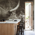 Longhorn Pasture Pair Sepia Mural Wallpaper - room preview 05