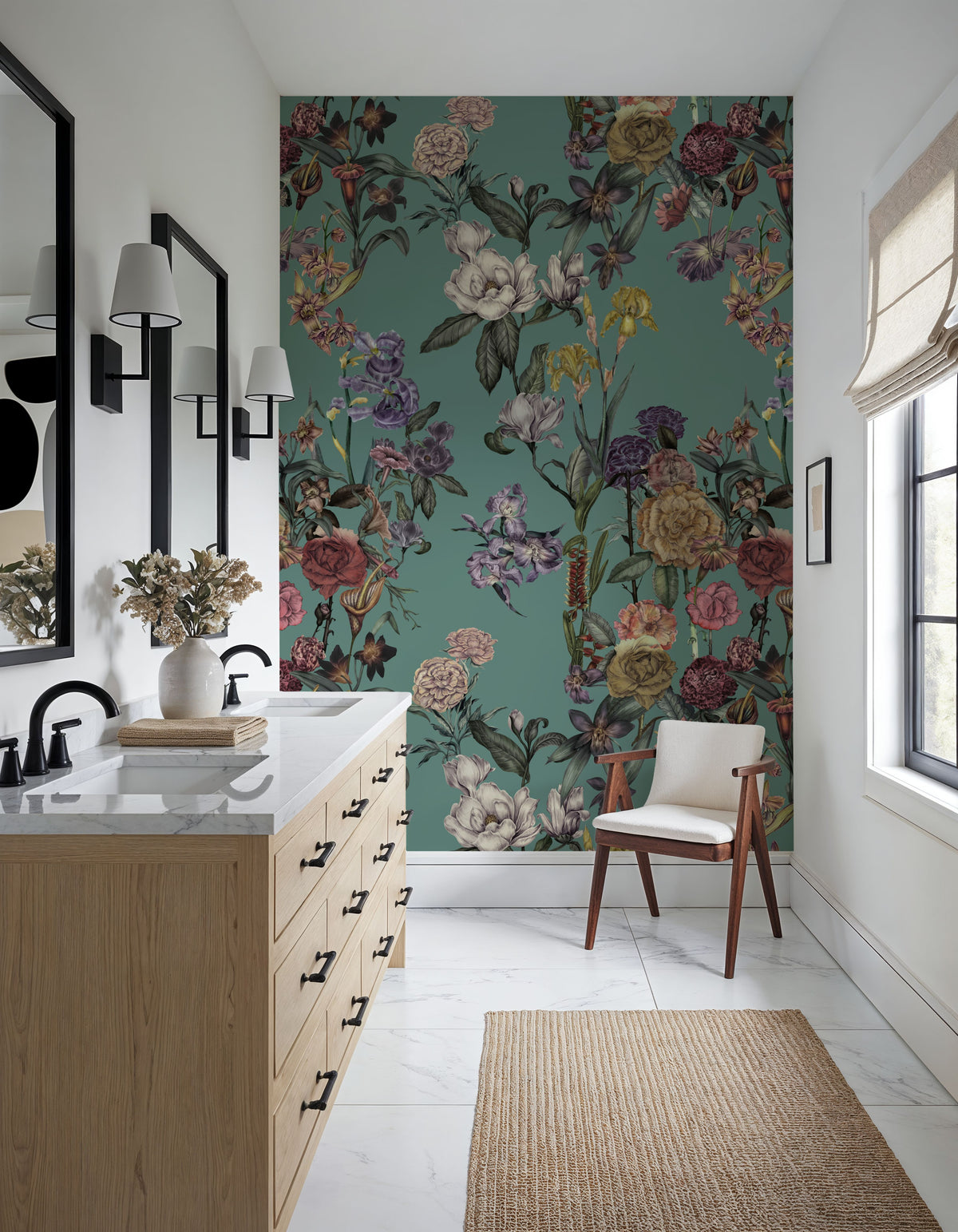 Floral Gaze, Turquoise Mural Wallpaper - room preview 05