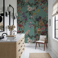 Floral Gaze, Turquoise Mural Wallpaper - room preview 05