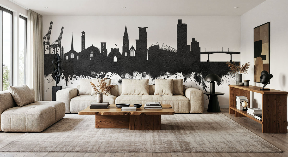 Southampton England Skyline Black & White Mural Wallpaper - room preview 05