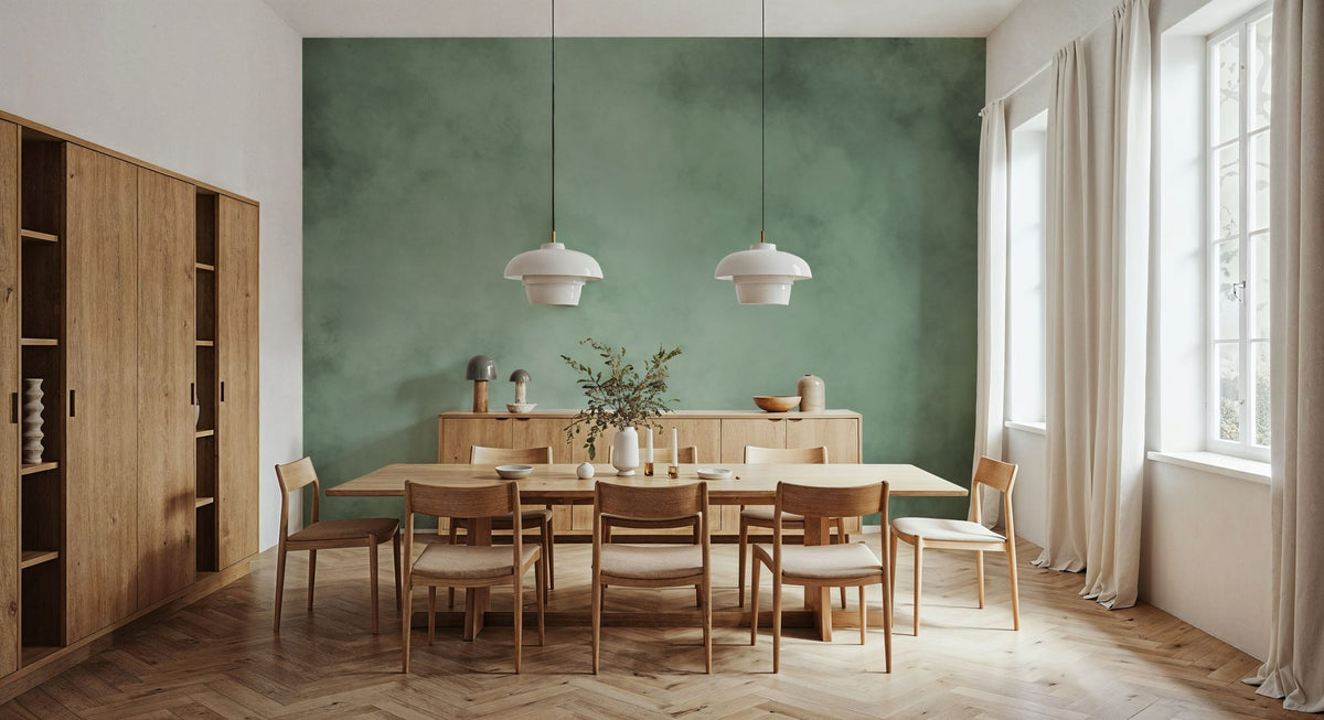 Soft Fog, Moss Green Mural Wallpaper - room preview 05