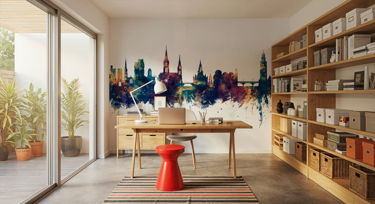 Cork Ireland Skyline Blue & Bronze Mural Wallpaper - room preview 05