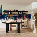Seoul Skyline Blue & Bronze Mural Wallpaper - room preview 05