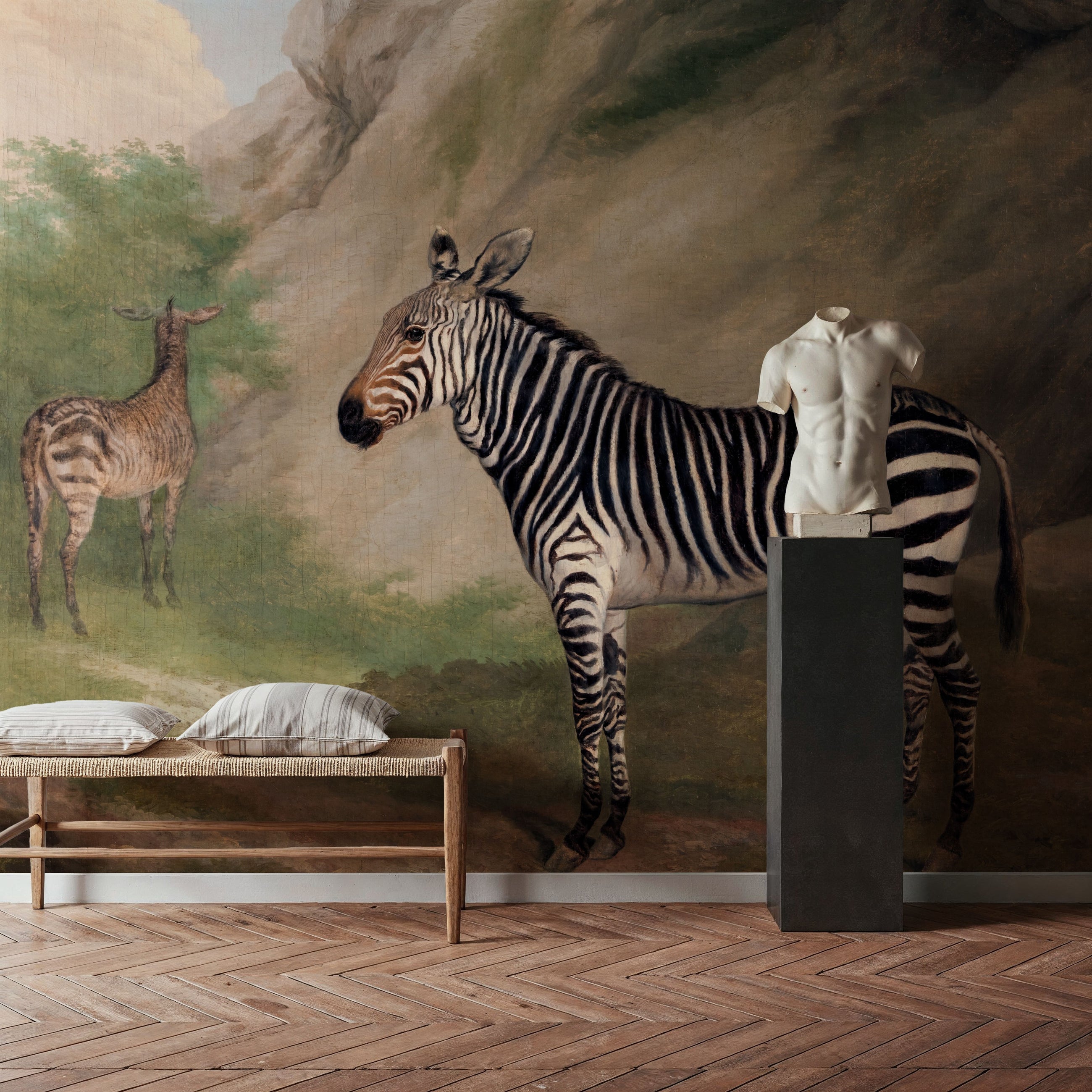 Antique Zebras Mural Wallpaper