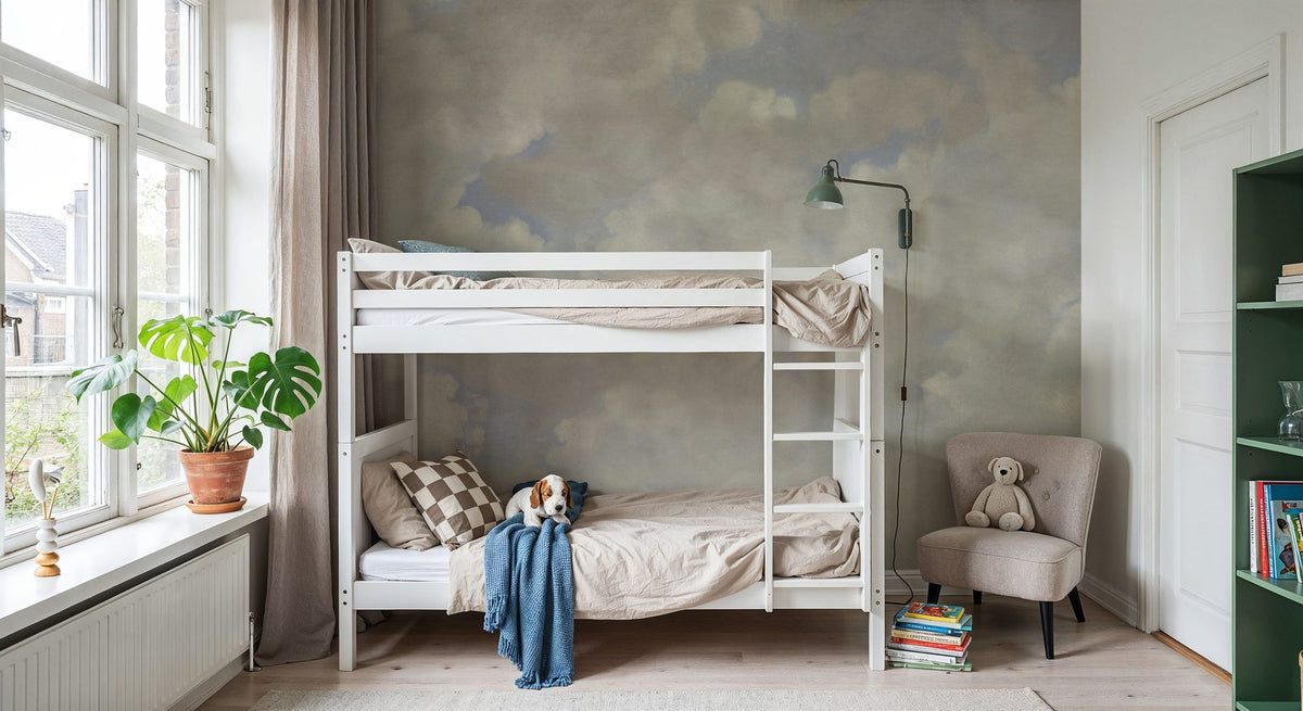 Painted Dreamy Clouds, Vintage Mural Wallpaper - room preview 05