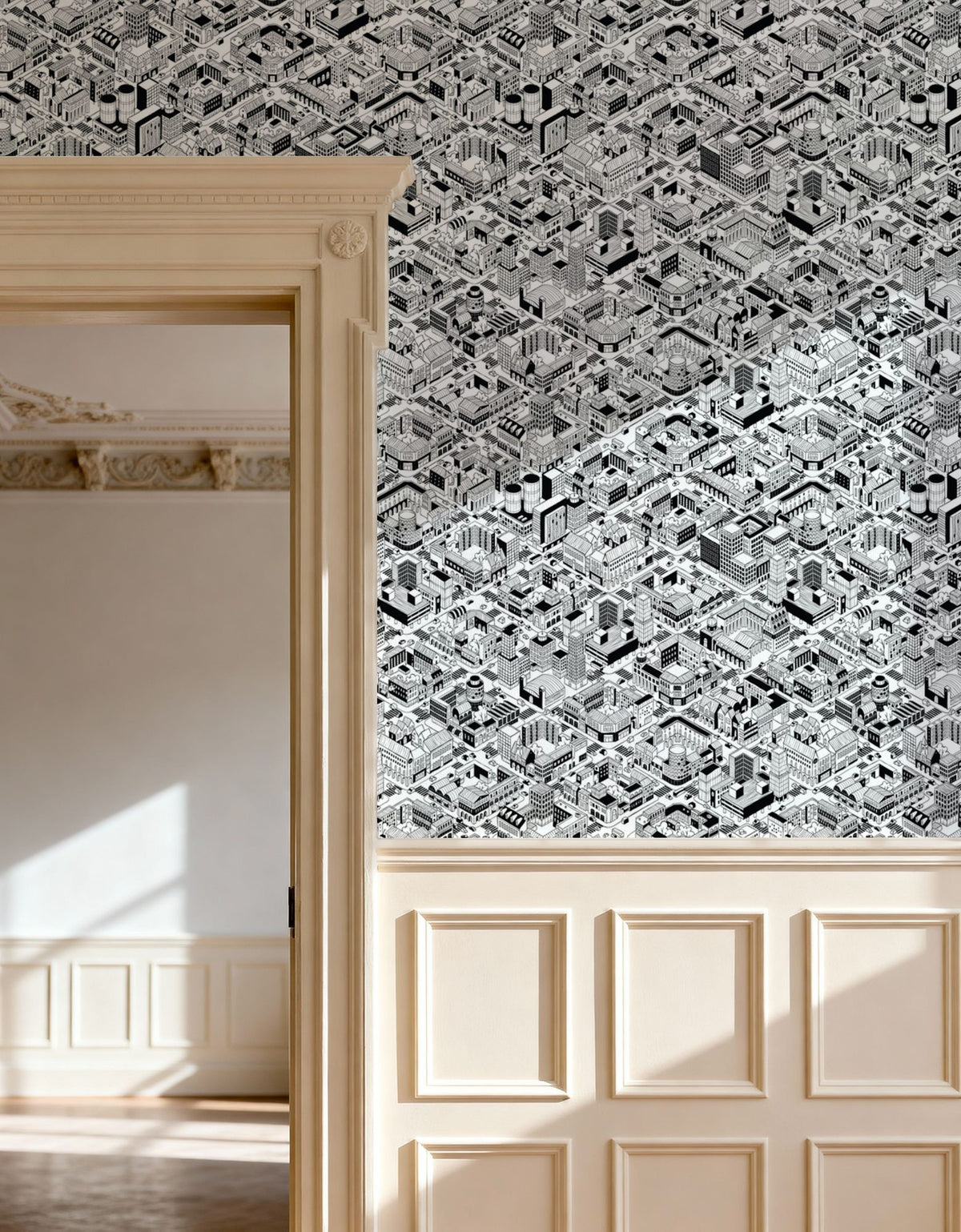 Straight Streets BW Mural Wallpaper - room preview 05