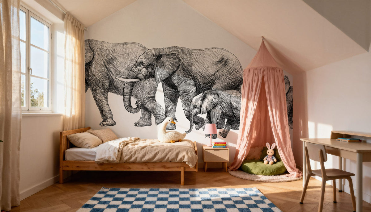 Dwellpaper Safari Elephants Illustration Mural Wallpaper image 5