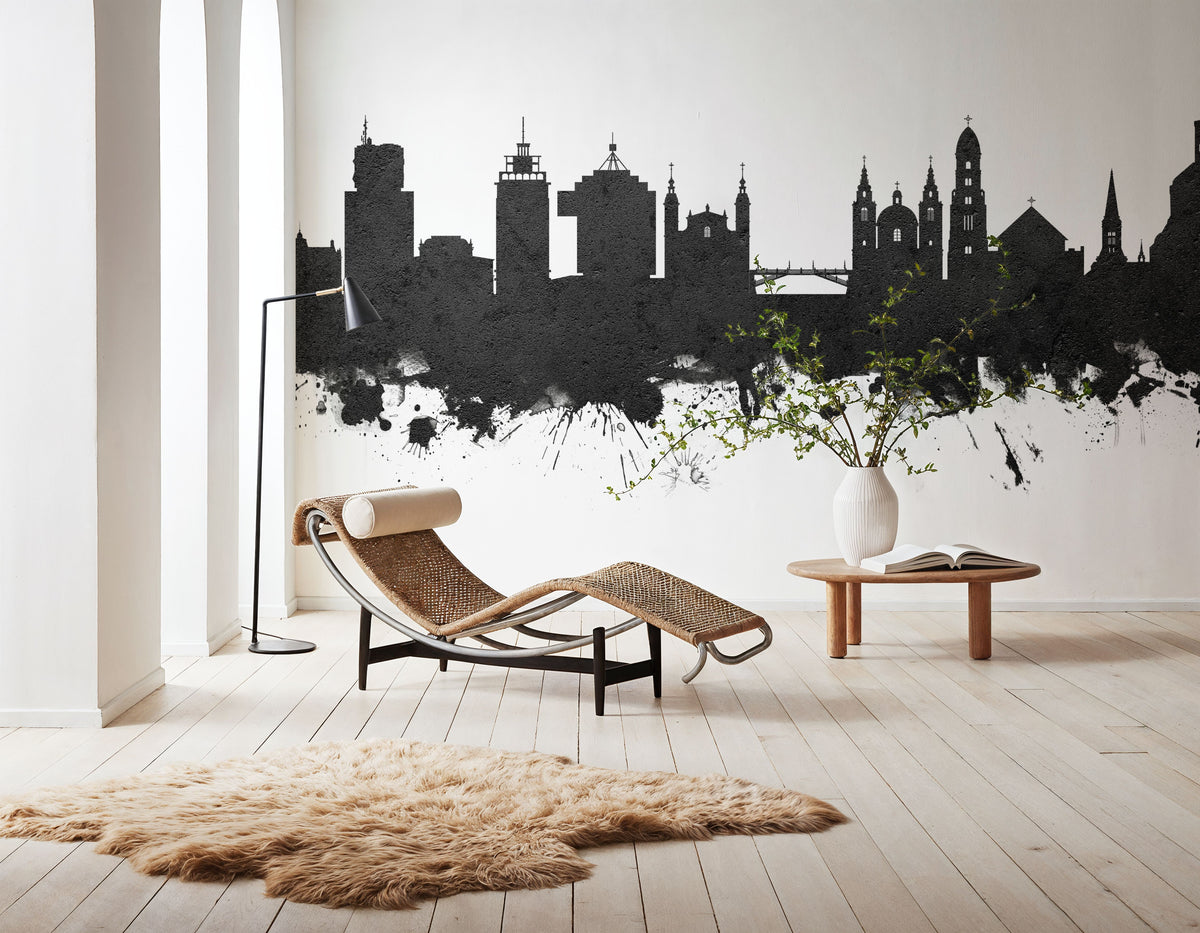 Ljubljana Slovenia Skyline Black & White Mural Wallpaper - room preview 05