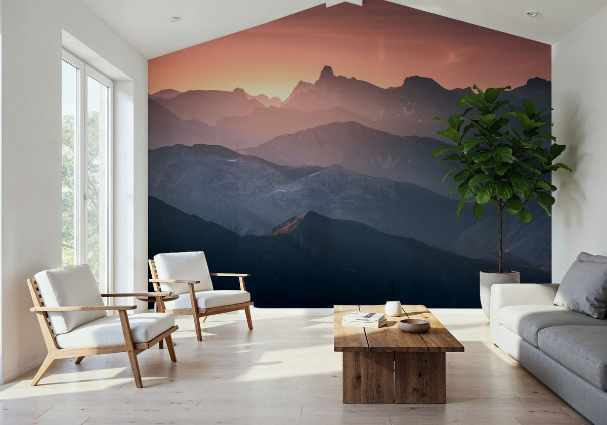 Layered Mountains Mural Wallpaper - Neutral Tone - room preview 05