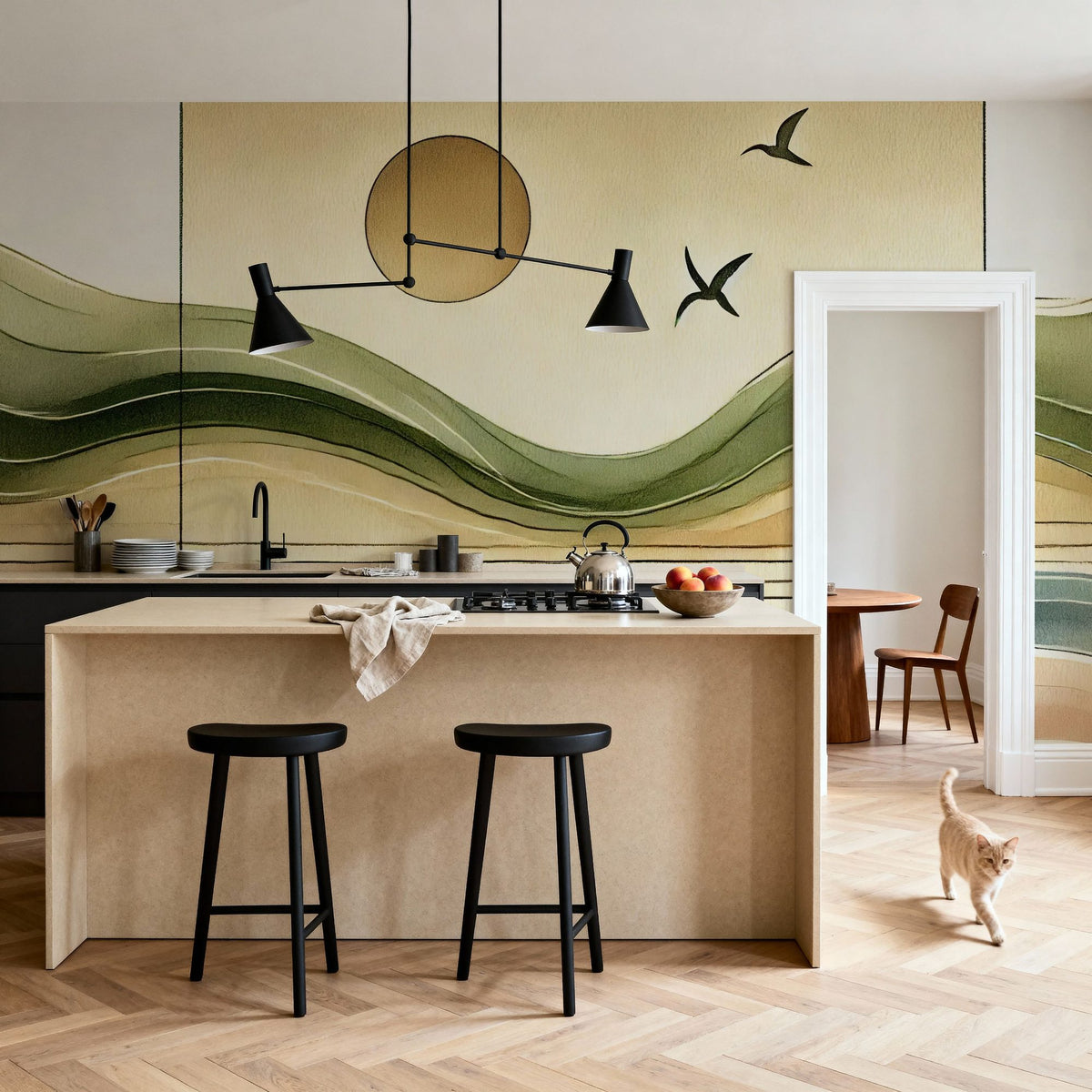 Serenity Sunset View in Art Deco Mural Wallpaper - room preview 05
