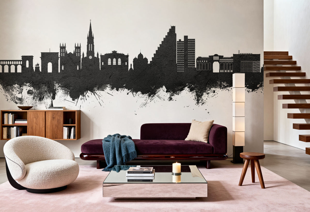 Montpellier Skyline Black & White Mural Wallpaper - room preview 05