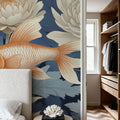 Dancing Fish, Orange on Blue Mural Wallpaper - room preview 05
