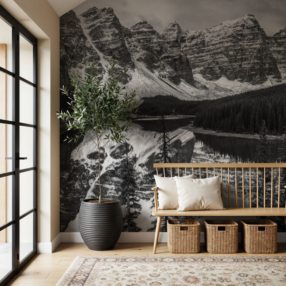 Moraine Lake BW Mural Wallpaper - room preview 05